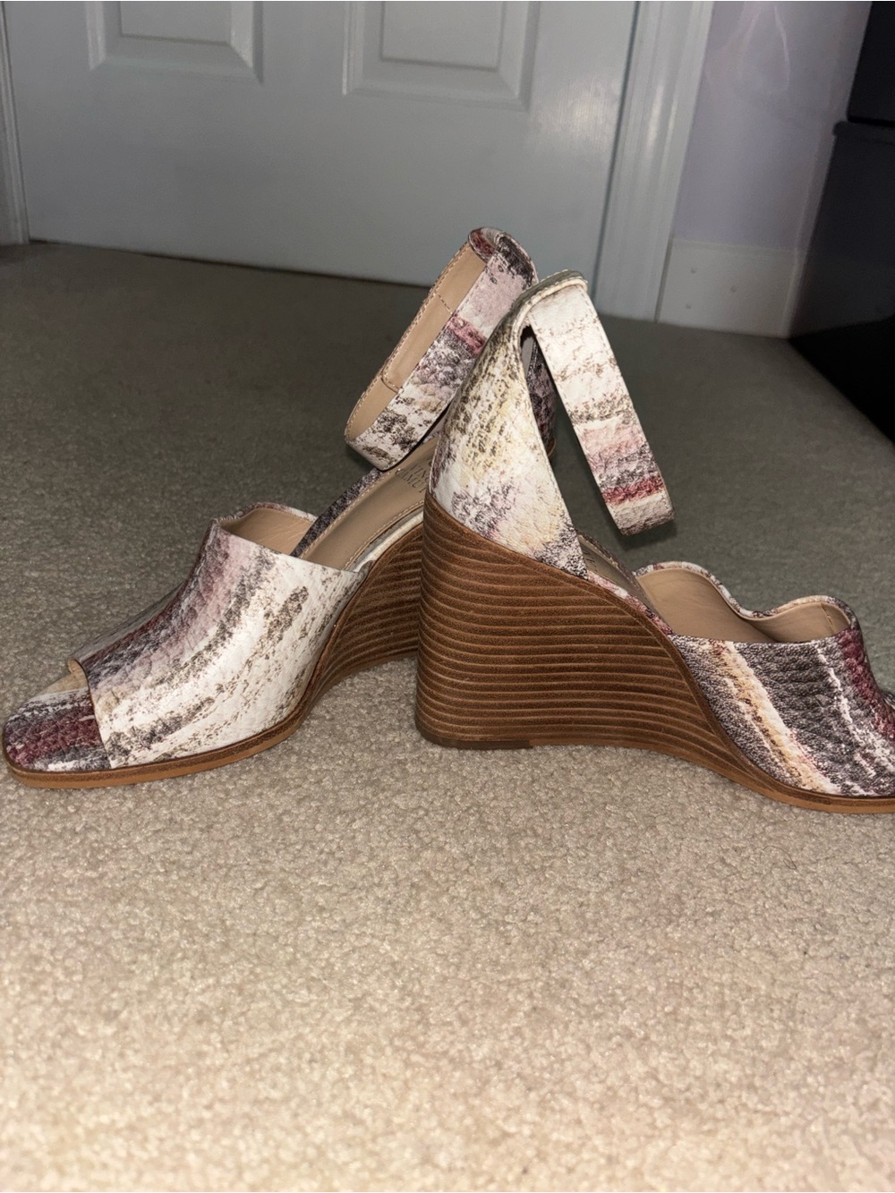 Vince Camuto Multicolor Striped Wedge Sandals - White, Brown, Pink